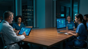 Managed IT Services & IT Support in Seattle | Maxwell IT 4 Medical professional securely accessing electronic health records (EHR) on a tablet, maintained by a HIPAA-compliant managed service provider Seattle clinics trust.