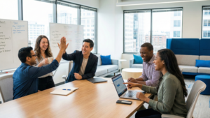 Managed IT Services & IT Support in Seattle | Maxwell IT 5 A team collaborating efficiently in a modern office, illustrating the dedicated small business it support Seattle startups use to scale operations.
