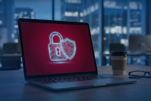 A digital lock icon on a computer screen representing a cybersecurity threat, illustrating the need for a solid ransomware recovery plan.