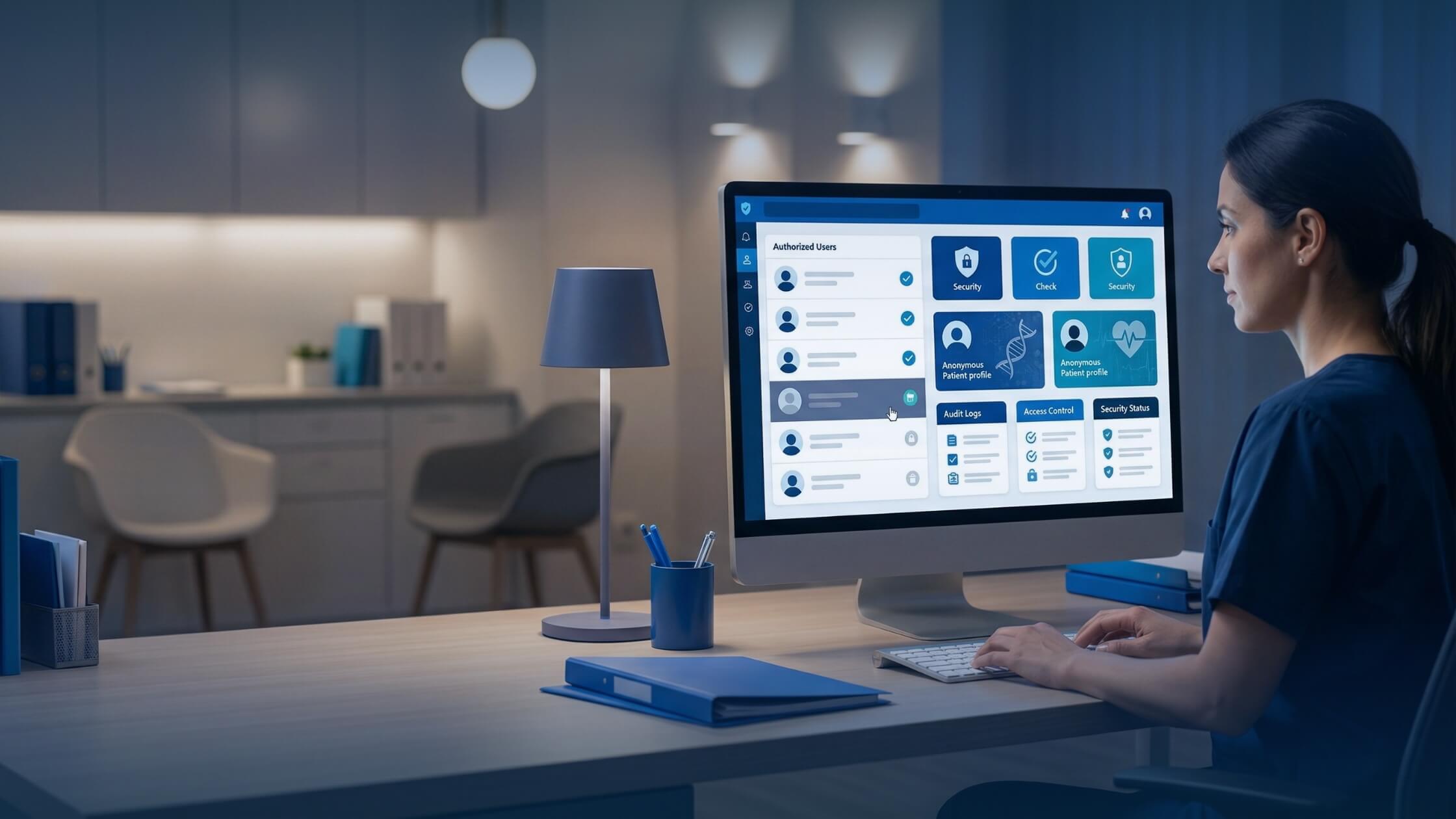 Spring Clean Your Tech: Effortless Healthcare IT Support for Medical Practices 2 A secure digital dashboard protecting patient data, highlighting the need for digital hygiene and IT support for the medical industry.
