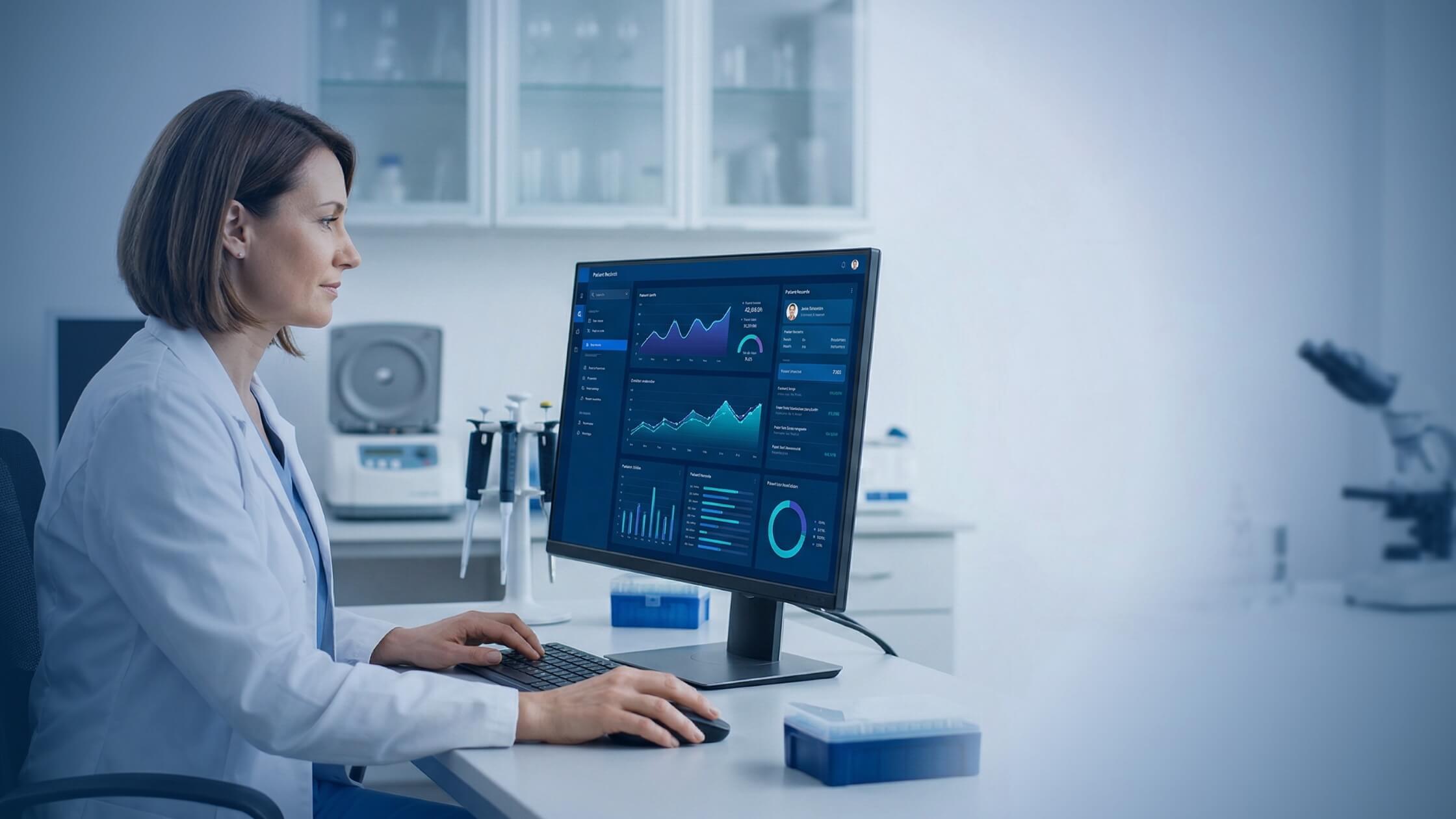 Spring Clean Your Tech: Effortless Healthcare IT Support for Medical Practices 3 A focused physician working seamlessly on a modern computer, demonstrating the benefits of specialized IT support for physicians.