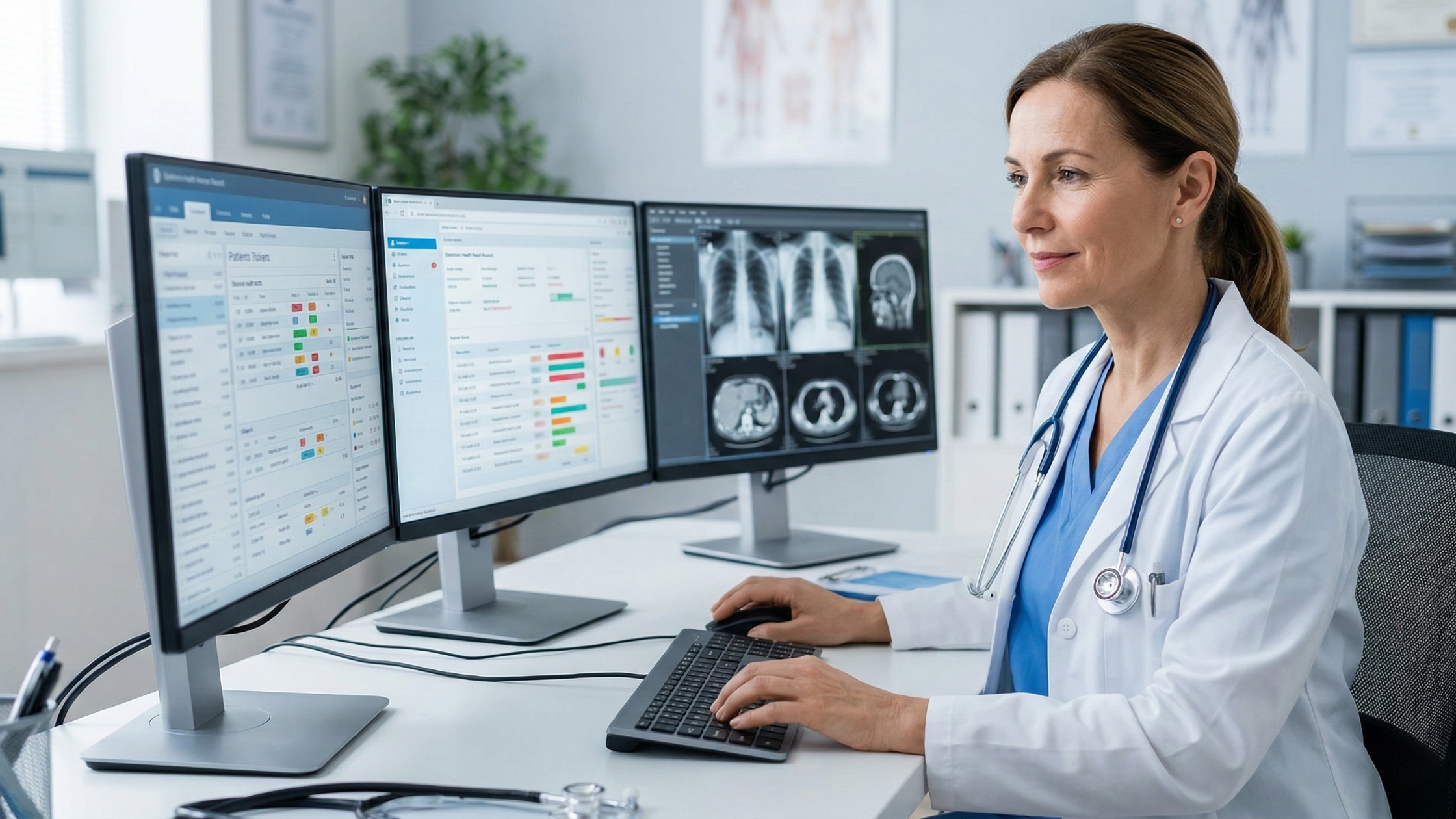 Reliable Healthcare IT Support: Empowering Physicians and Practices 2 A focused doctor working efficiently on a computer, demonstrating how specialized it support for physicians eliminates technical frustrations.