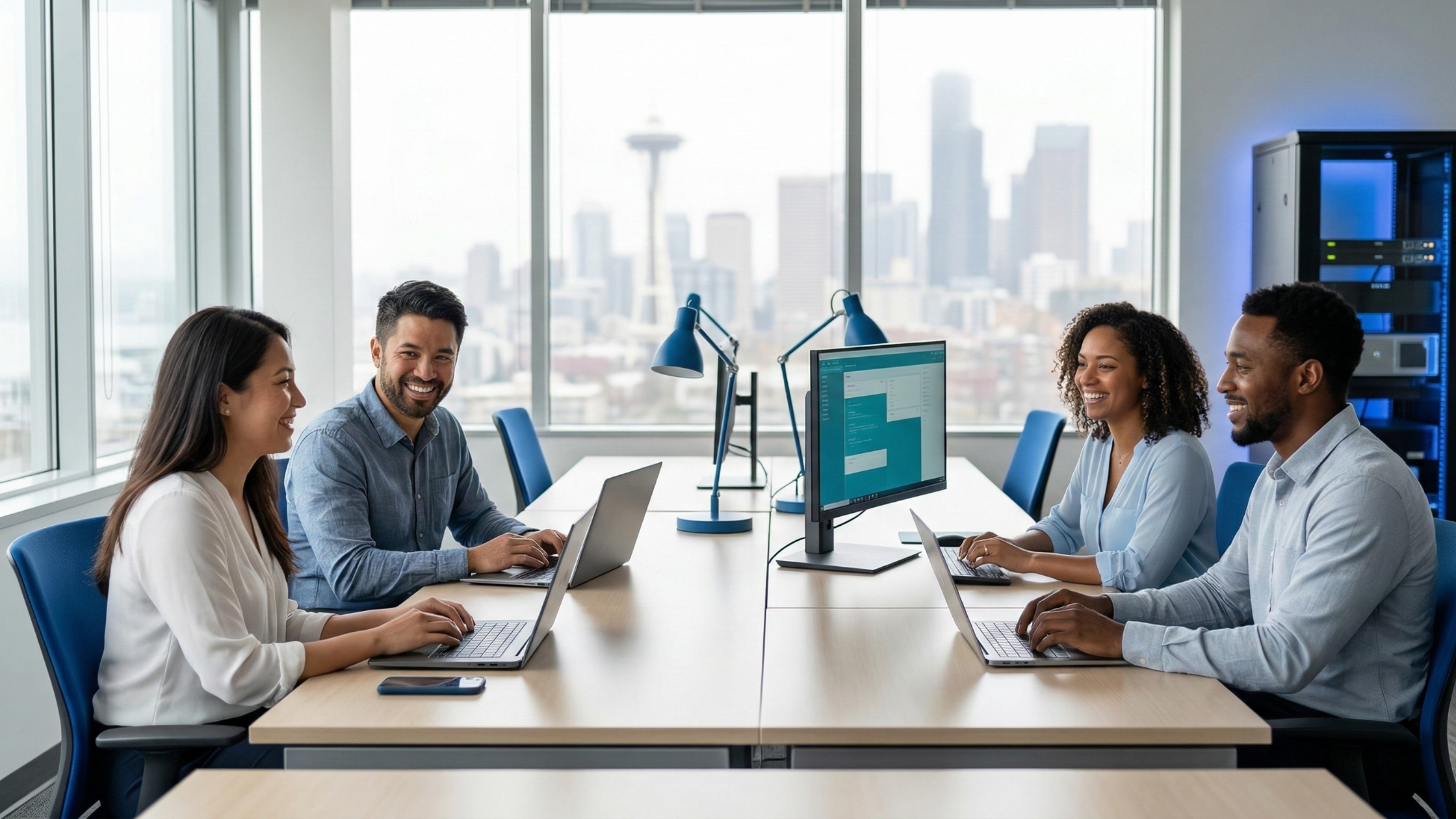 A business executive and IT consultant reviewing a technology roadmap, showcasing the strategic value of outsourced it Seattle services.