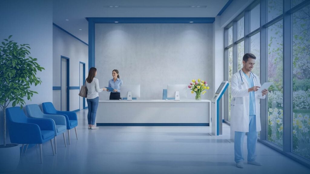 Spring Clean Your Tech: Effortless Healthcare IT Support for Medical Practices 1 A bright and clean medical office reception area representing a fresh start with professional healthcare IT support.