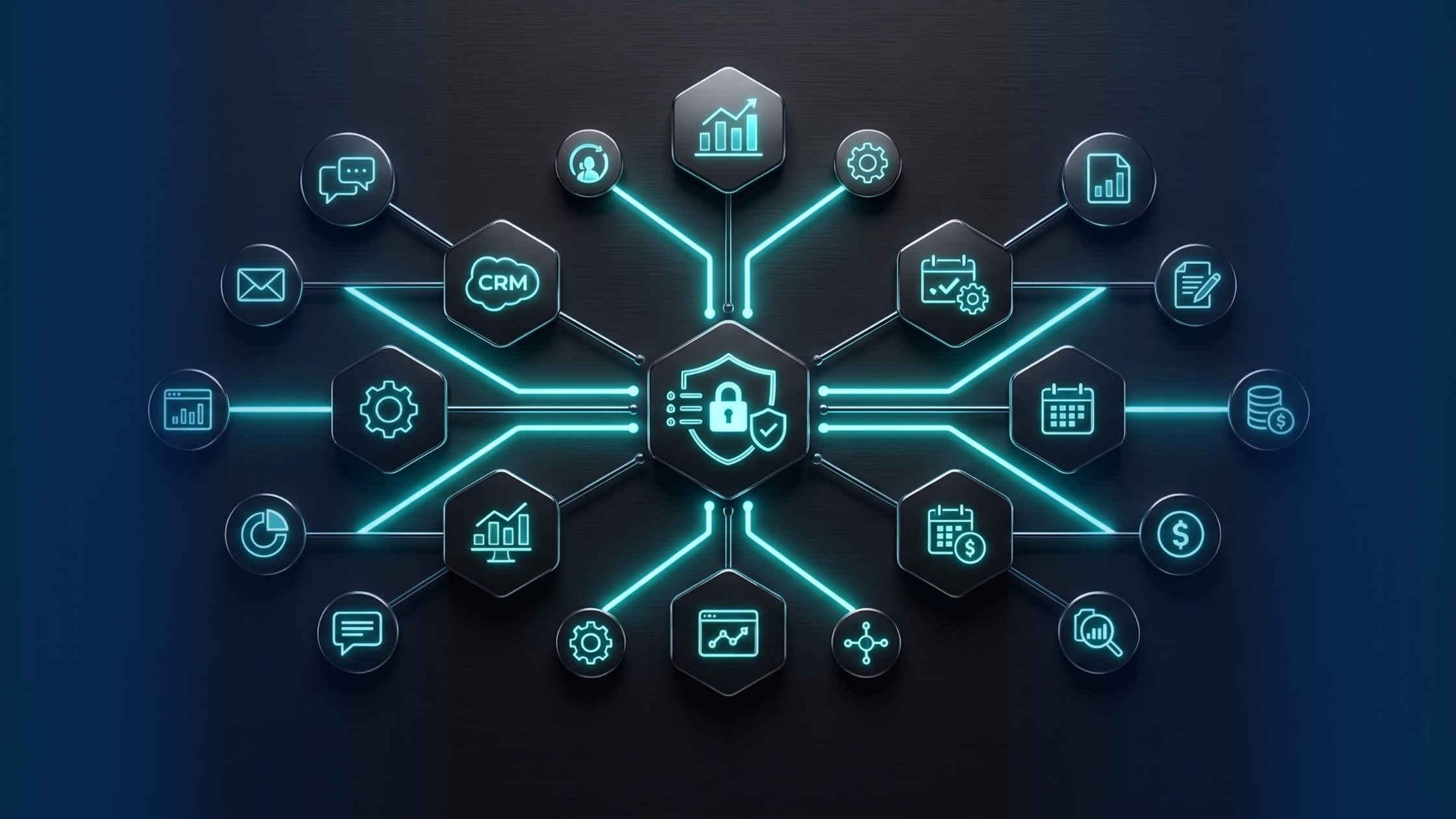 Interconnected digital network illustrating a secure SaaS ecosystem managed by an IT company in Seattle