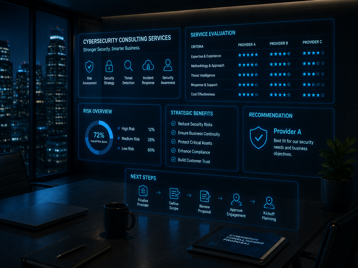 Cybersecurity Consulting Seattle for Small Businesses 4 A business owner conducting an evaluation meeting with a cybersecurity consulting firm in Seattle.